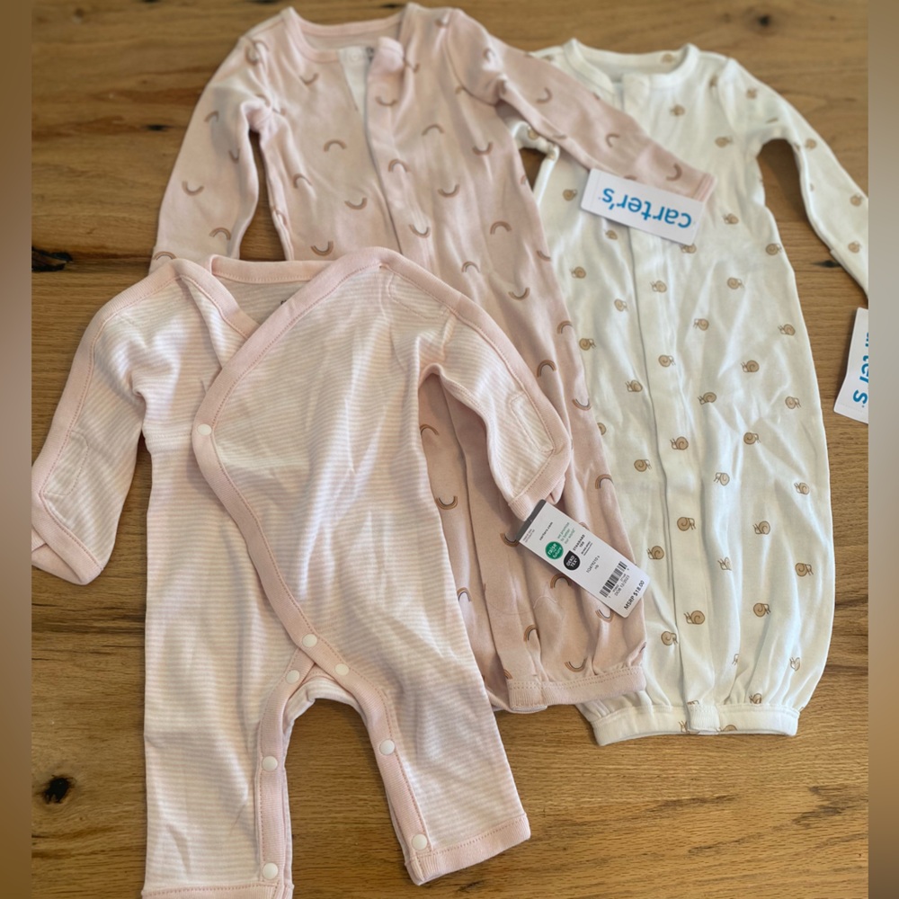 Carter's Pink Cream‎ Newborn Nightgown Baby Girl Onsies NWT